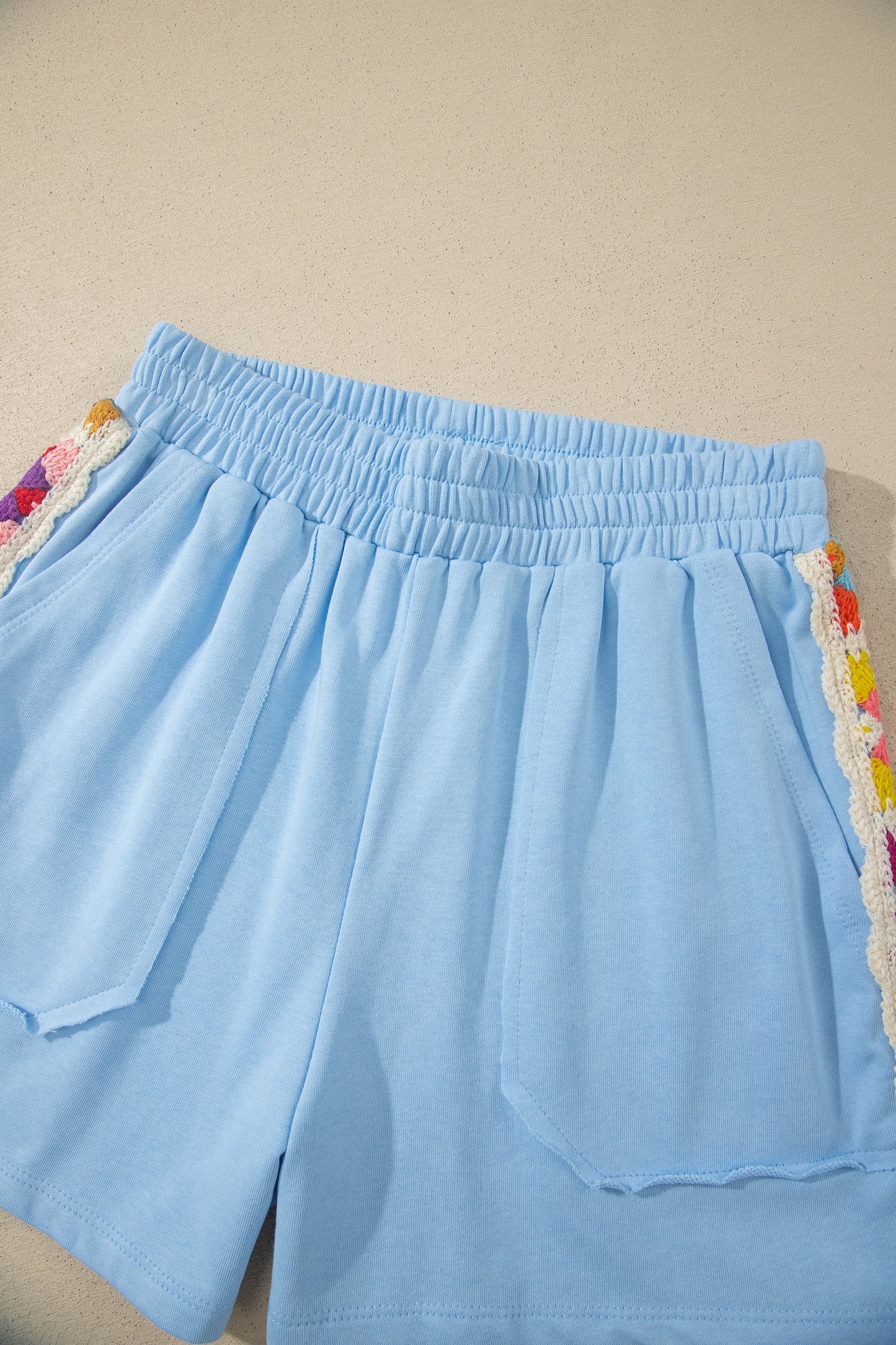 Solid Cotton Short Set Crochet Trim Lounge Outfit