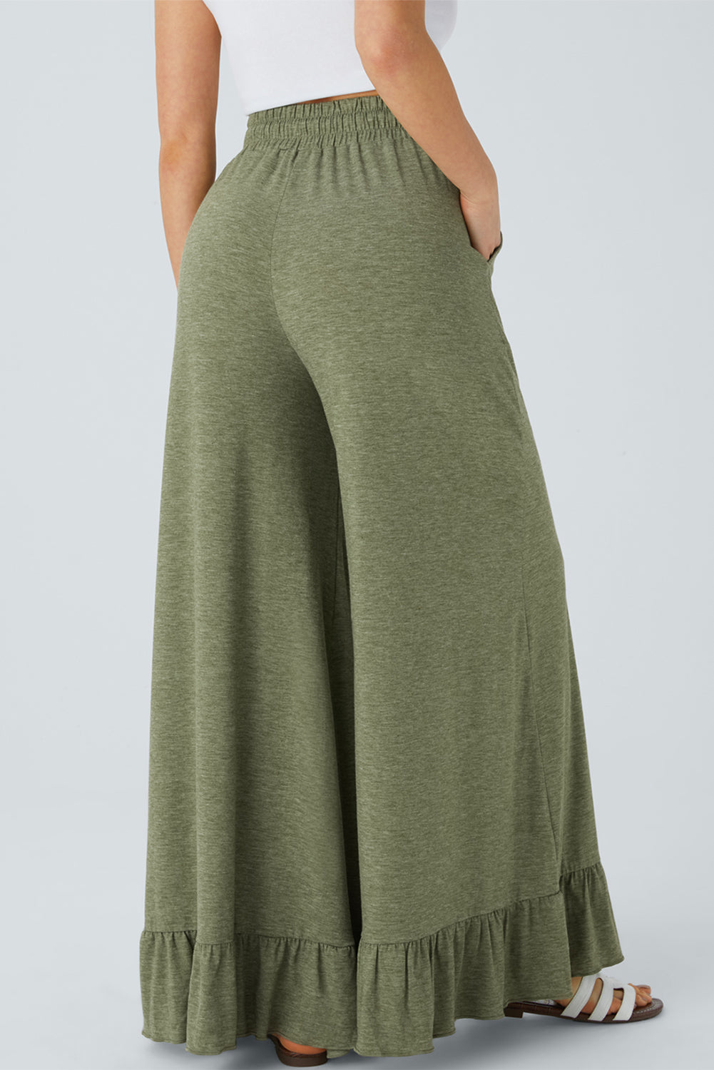 Wide Leg Pull On High Waist Pants with Pockets