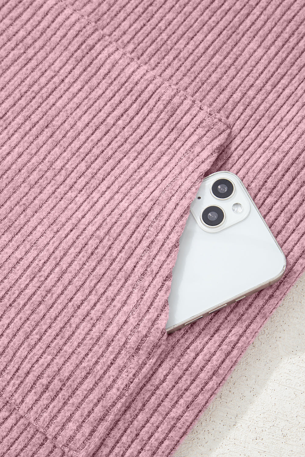 Ribbed Texture Drop Shoulder Henley Knit Top