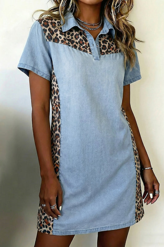 Leopard Lyocell T-Shirt Dress Casual Short Sleeve Shift