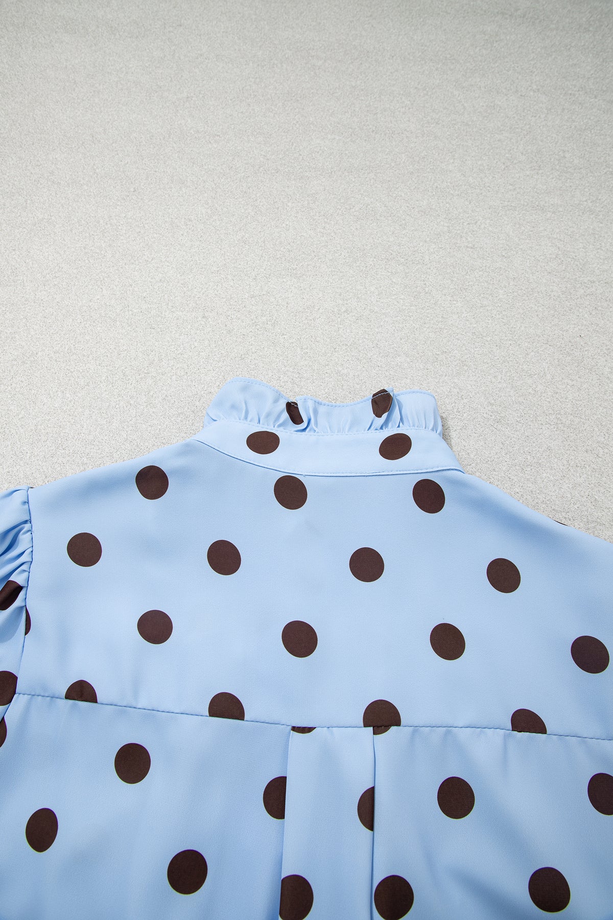 Black white Polka Dot Striped Print Ruffle Stand Neck 3/4 Sleeve Shift Shirt