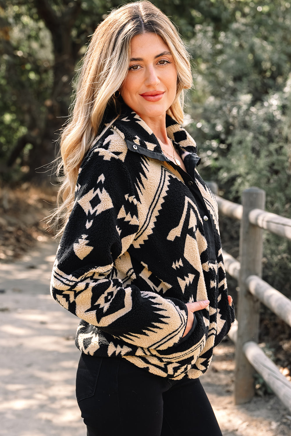 Black Western Aztec Half Zip Plush Sweatshirt