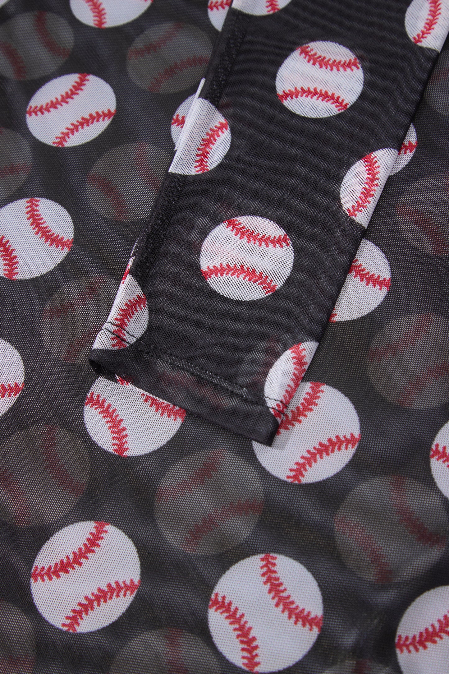 Black Game Day Rugby Mesh Sheer Long Sleeve Top