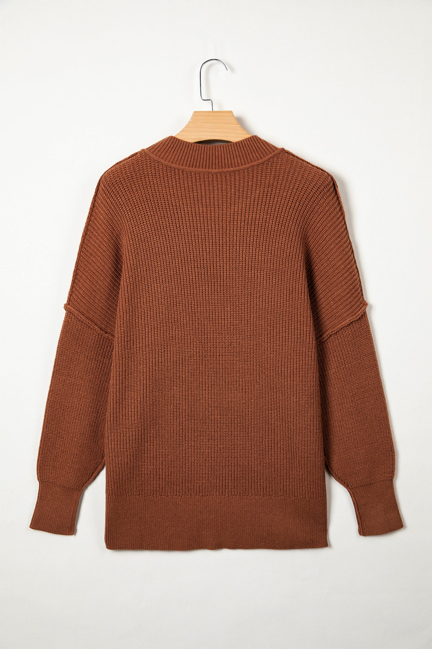 Chestnut Solid Color Mock Neck Oversized Tunic Sweater