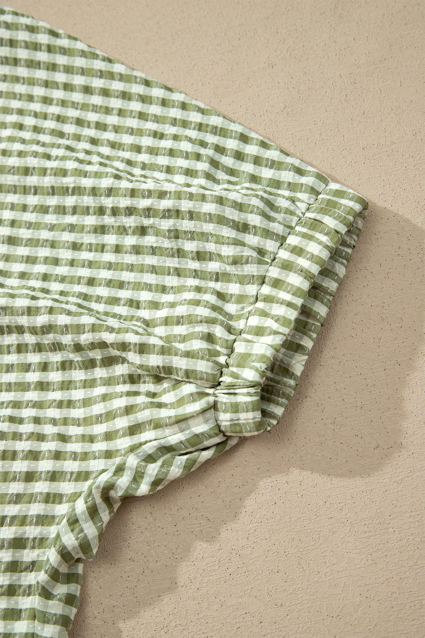 Plaid Polyester Blouse Casual Shift Short Sleeve