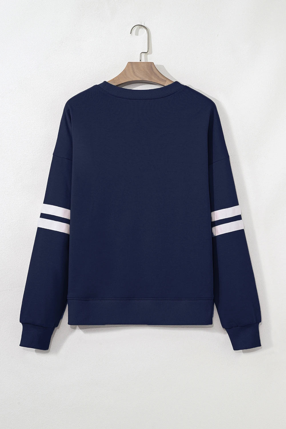 Navy Blue Game Day Chenille Checkered Letter Graphic Oversized Varsity Sweatshirt