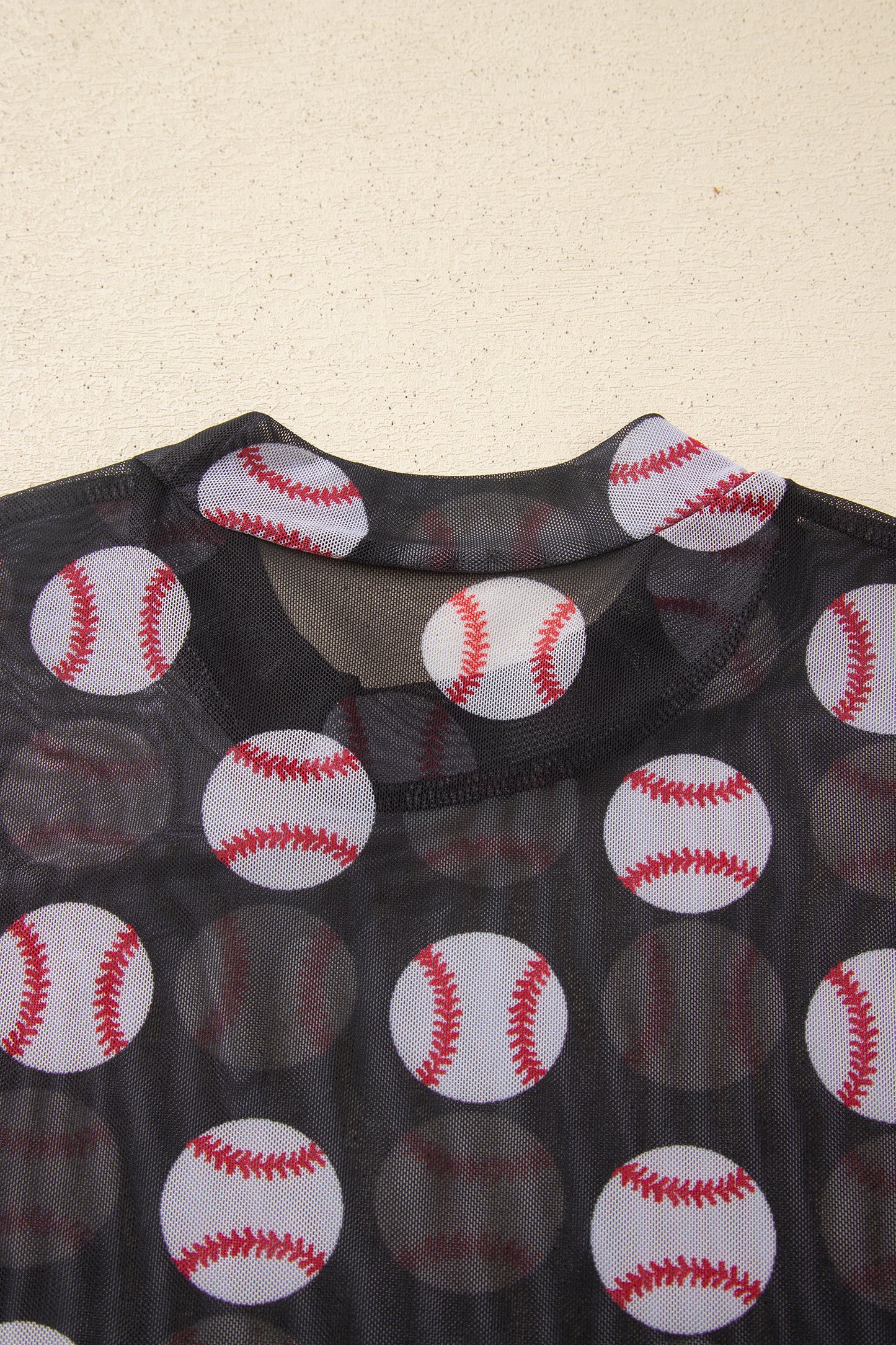 Black Game Day Rugby Mesh Sheer Long Sleeve Top
