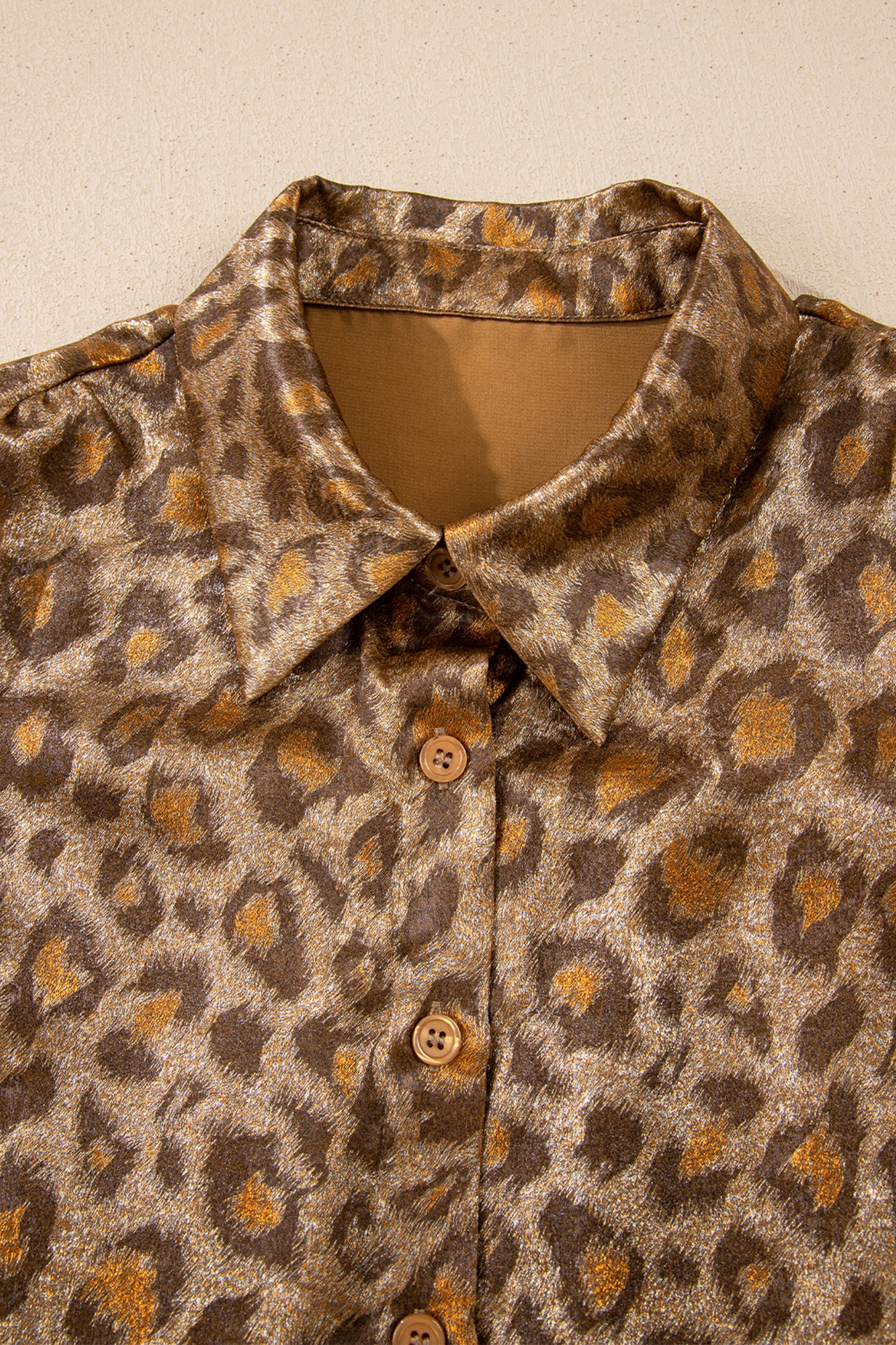 Gold Metallic Leopard Short Sleeve Casual Shirt
