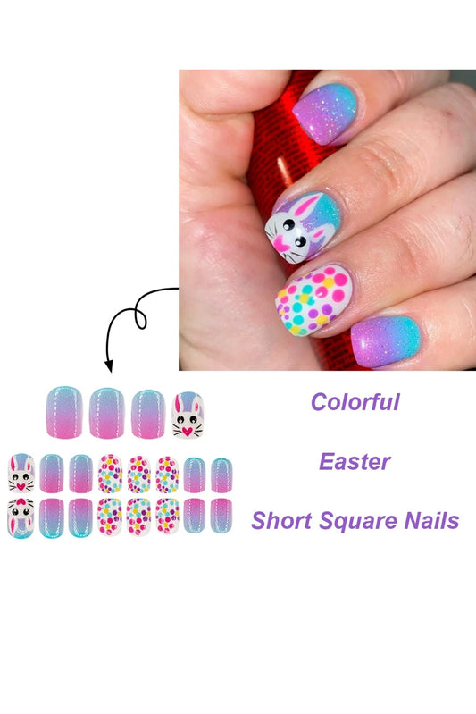 Bonbon Polka Dot Bunny Easter Fashion Square Nail Stickers