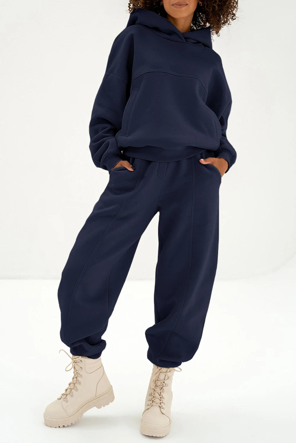 Gray Solid Exposed Seams Hoodie and Joggers Activewear Set