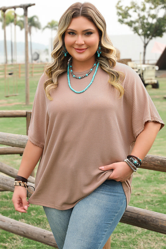 Ribbed Plus Size Crew Neck T-Shirt in Smoke Gray