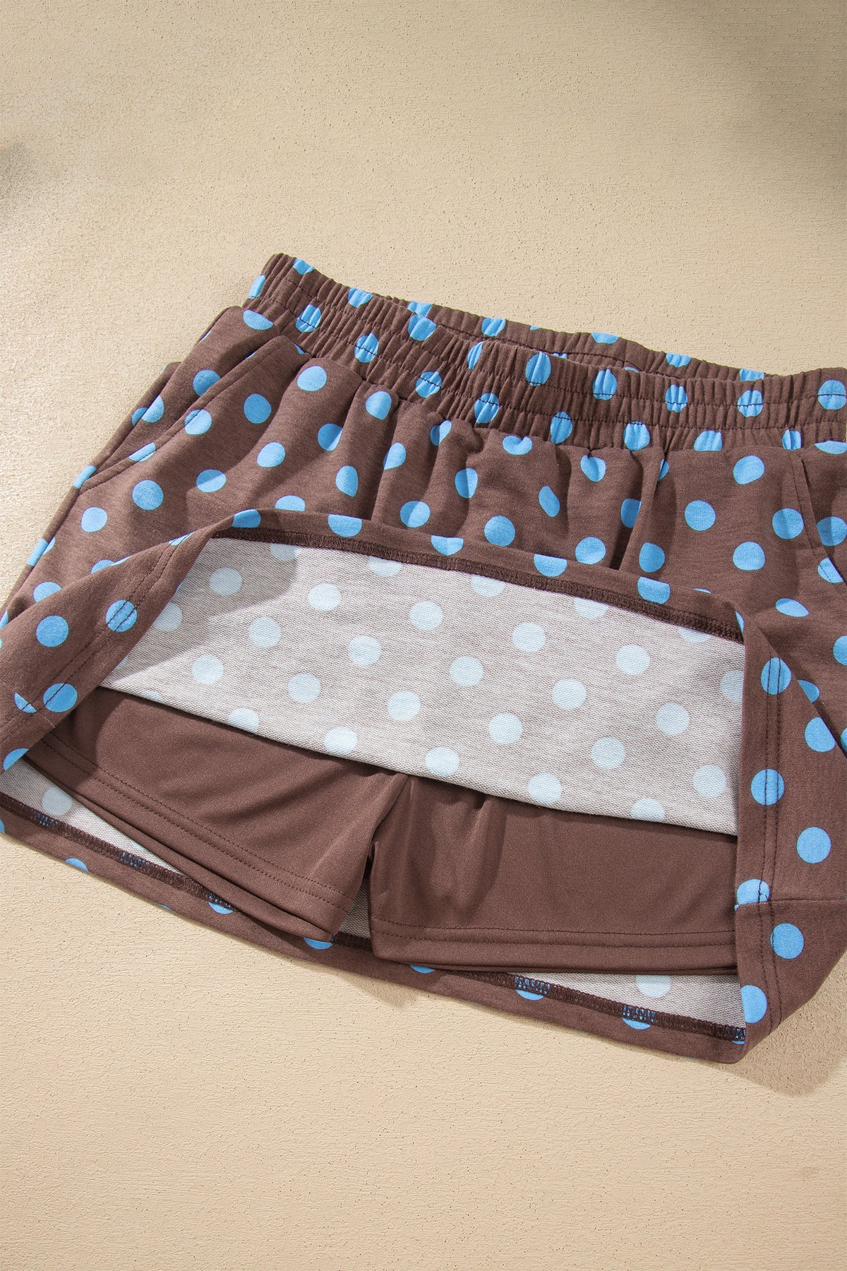Khaki Polka Dot Hooded Long Sleeve Top Casual Mini Skort Set