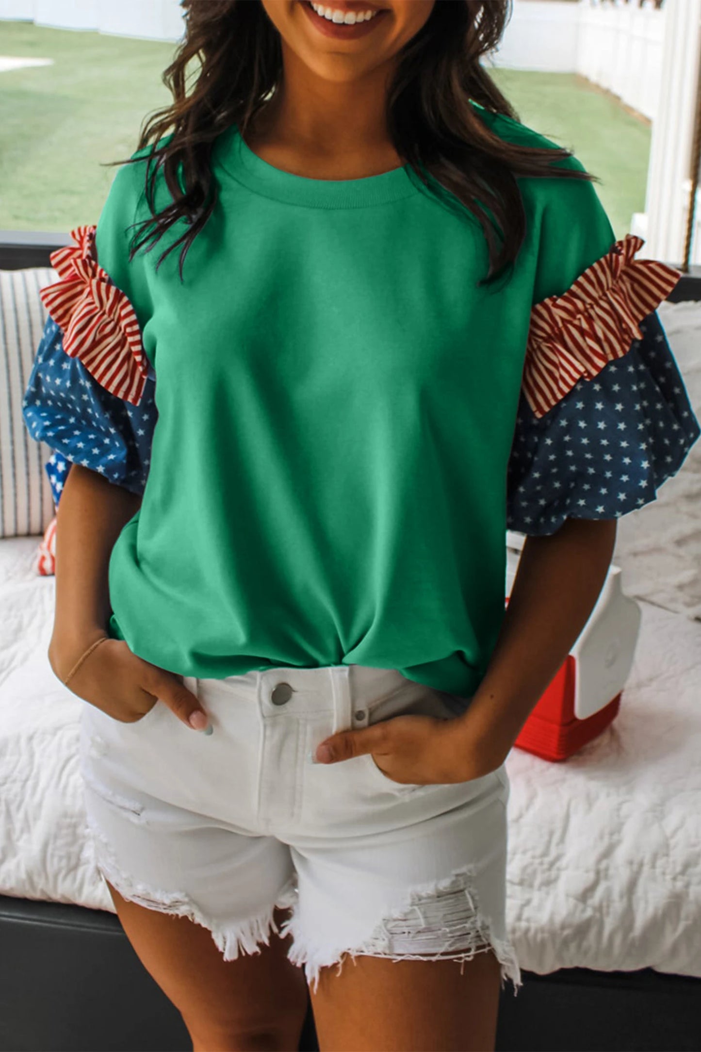 Stars Stripes Short Puff Sleeve Top