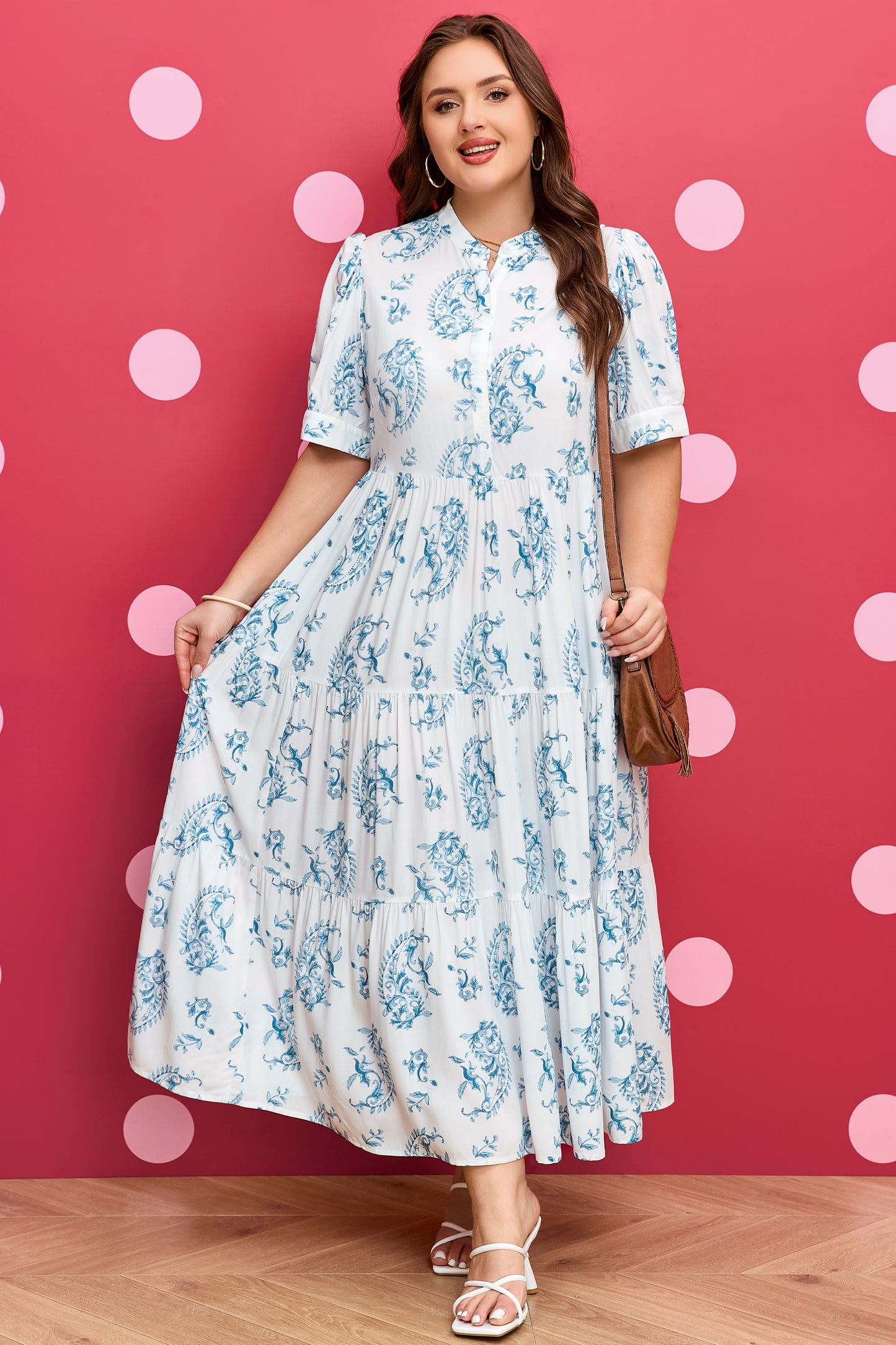 Plus Size Paisley Viscose Maxi Dress Boho Tiered Vacation
