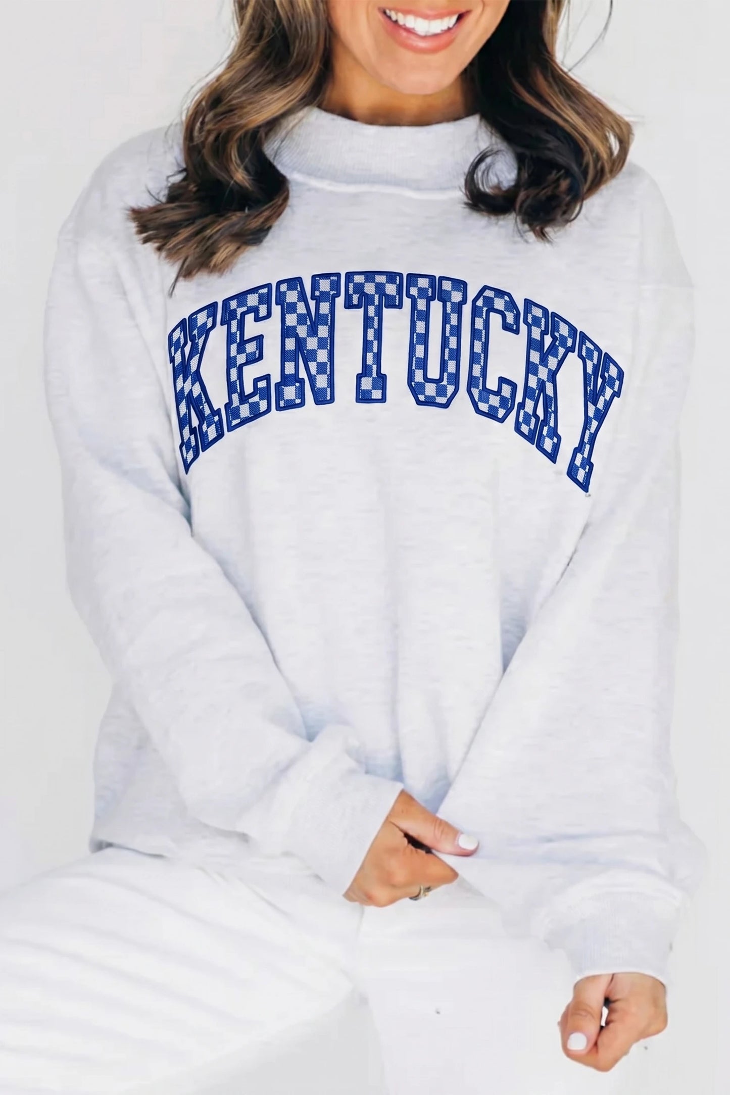 High Neck Embroidered Checkered Letter Game Day Sweatshirt