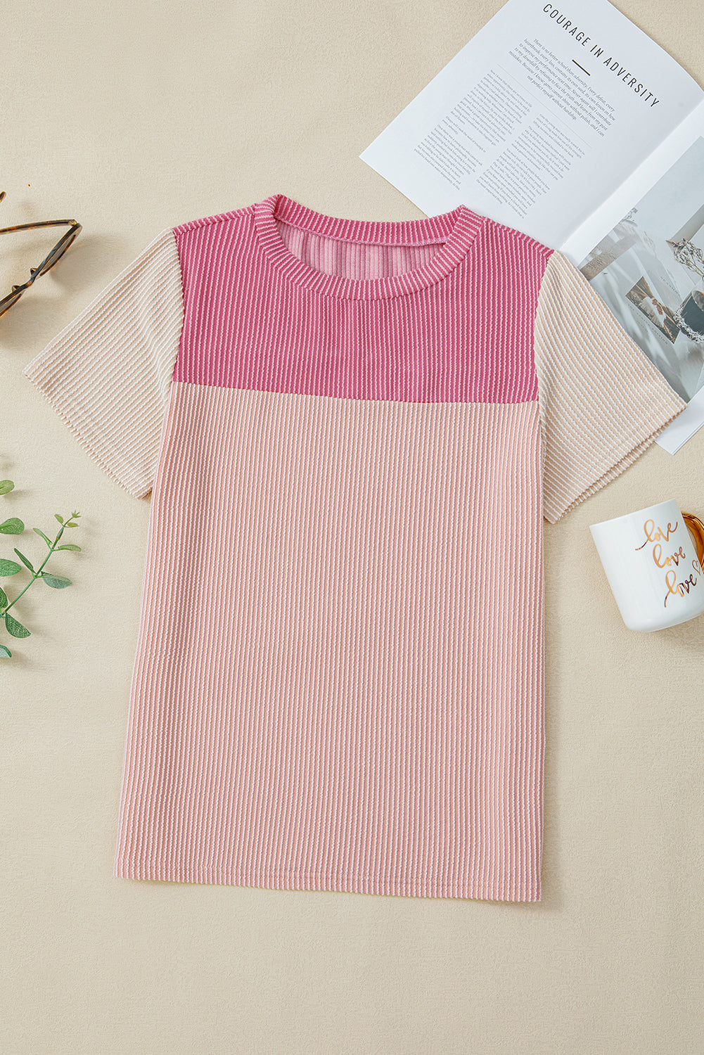 Women's Rib Textured Colorblock T Shirt