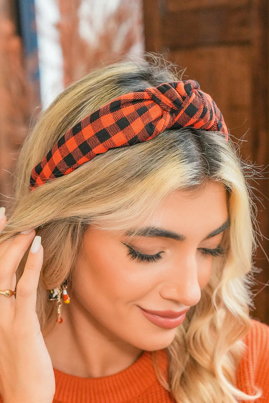 Orange Halloween Plaid Print Knotted Headband