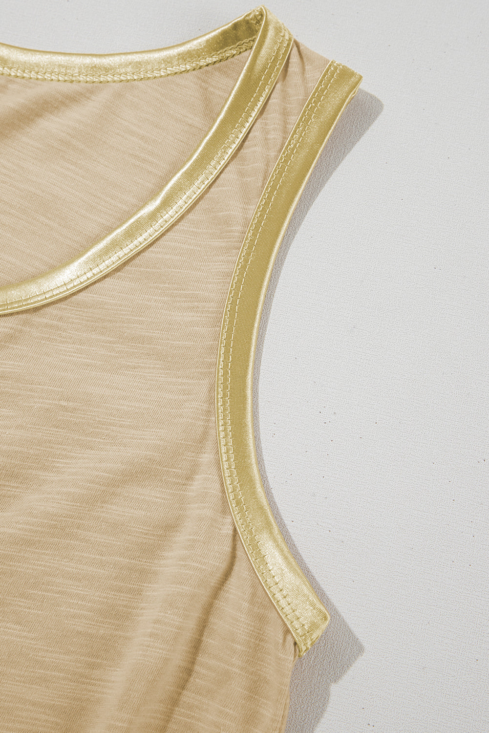 Peacock Blue Metallic Sheen Edge Scoop Neck Tank Top