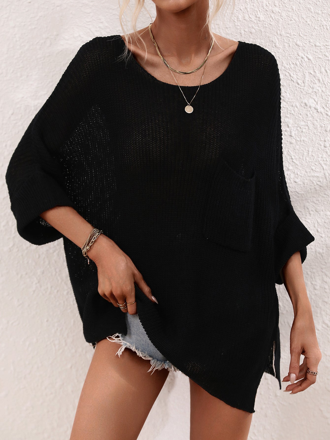 Oversized Crew Neck Solid Color Knit Pullover Sweater Tops