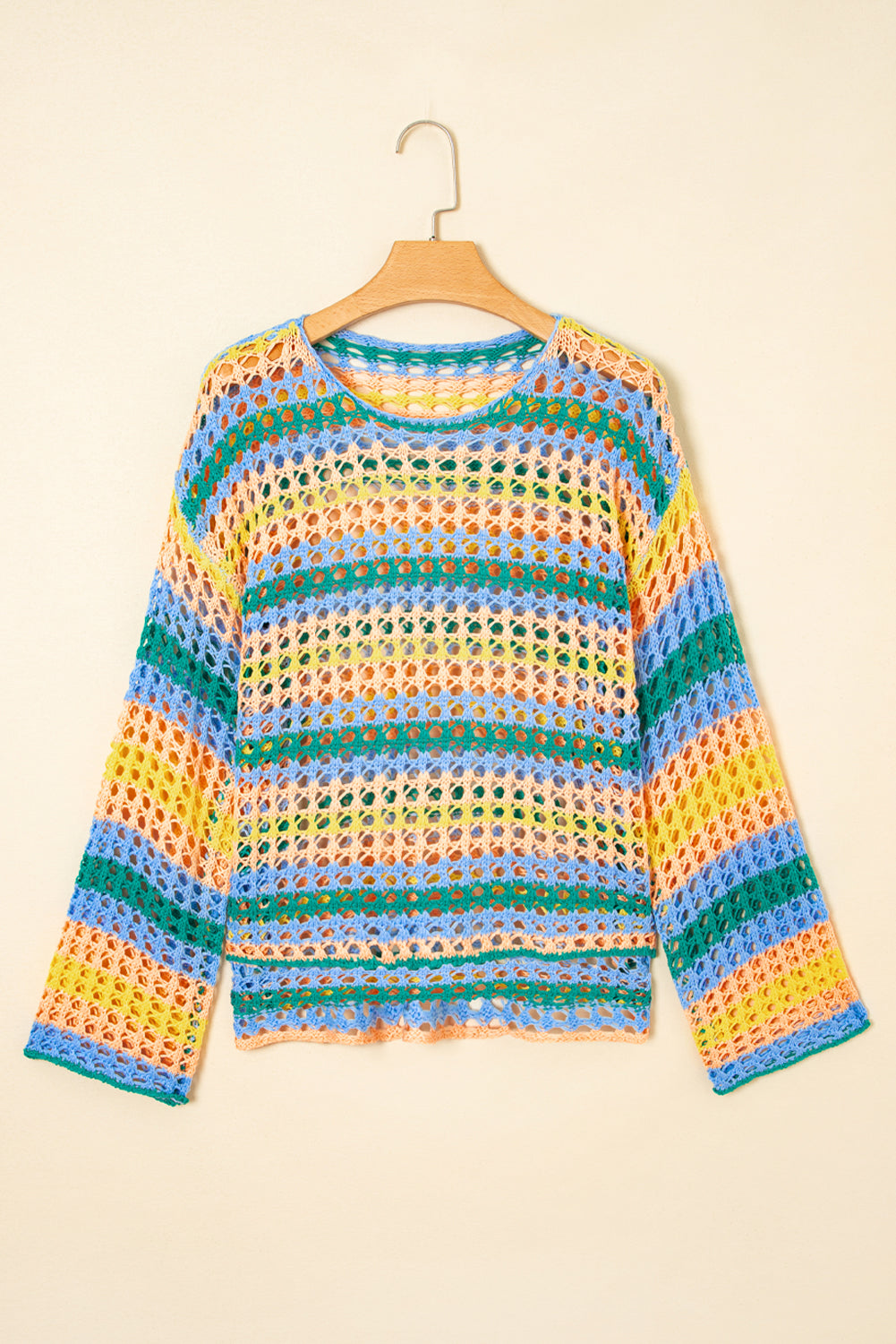 Carrot Multi Stripe Open Knit Sweater Beach Cover Up