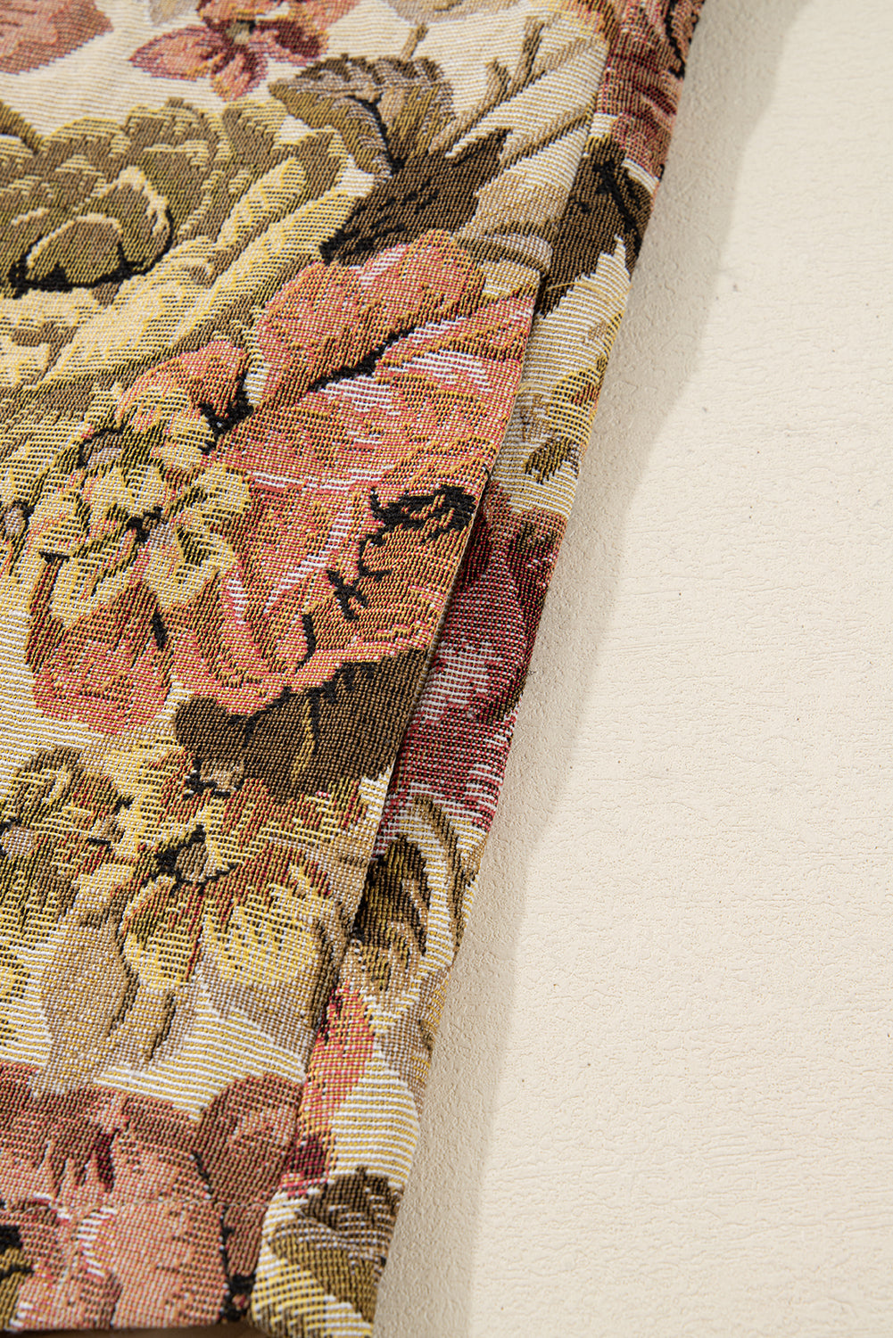 Khaki Floral Waffle Knit Patchwork Chest Pockets Buttoned Jacket