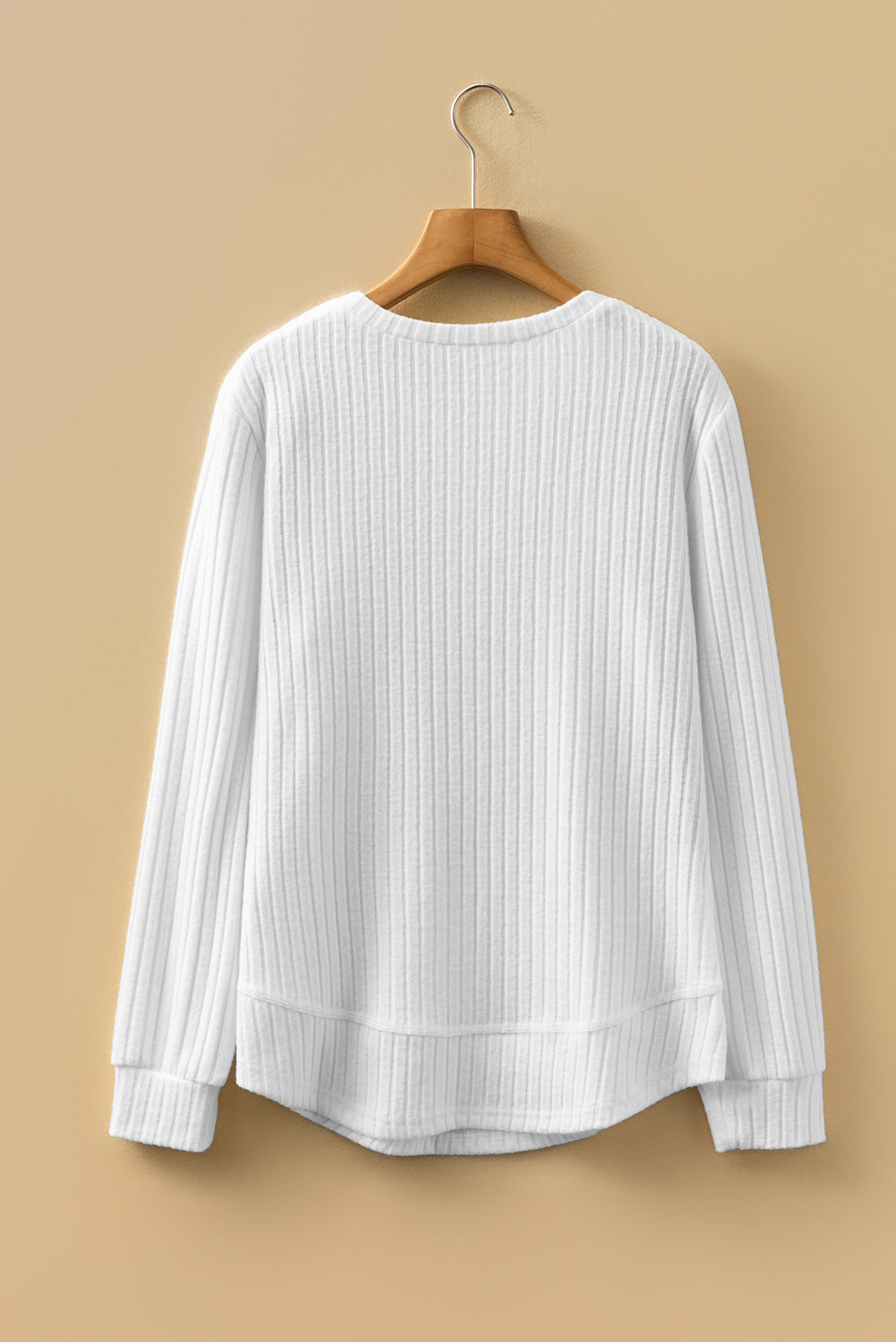 Black Ribbed Texture Round Neck Long Sleeve Rounded Hem Knit Top