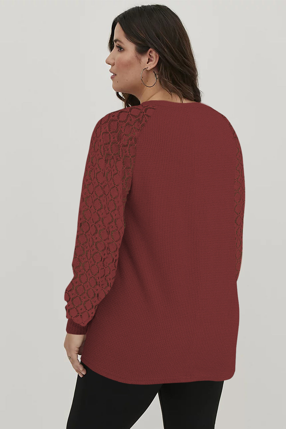 Black Lace Long Sleeve Textured Pullover