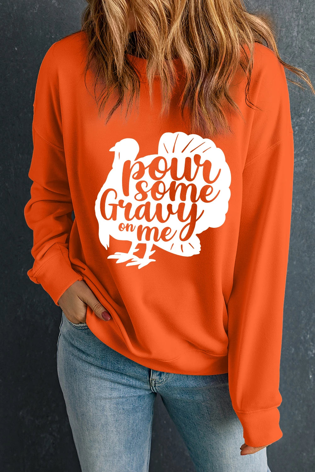 Orange Pour Some Gravy On Me Turkey Thanksgiving Graphic Sweatshirt