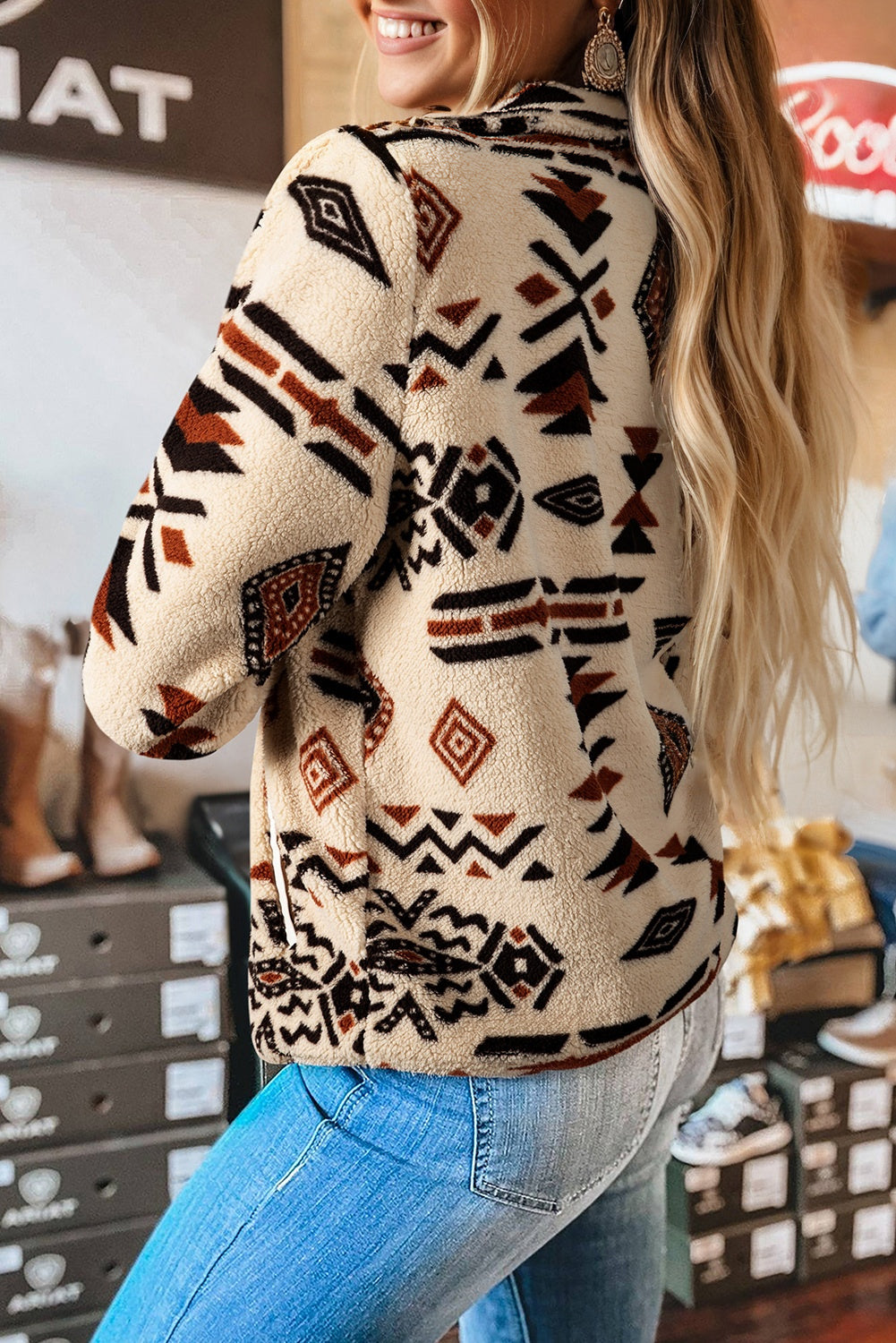 Black Western Aztec Half Zip Plush Sweatshirt