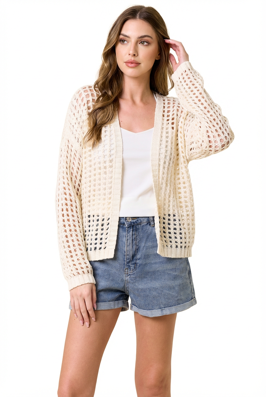 Cropped Fishnet Crochet Open Knit Cardigan