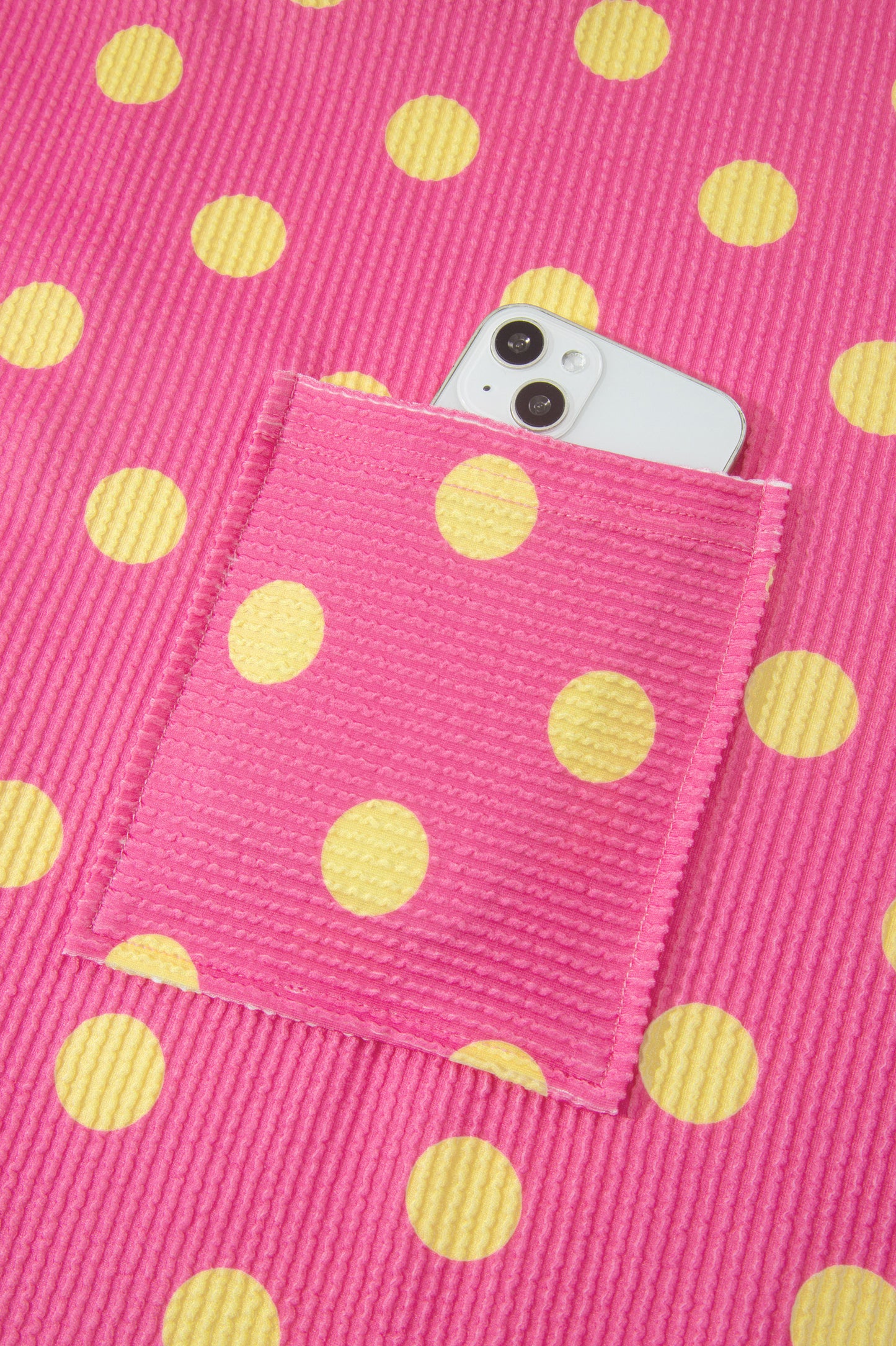 Polka Dot Waffle Knit Plus Size Pocket Top
