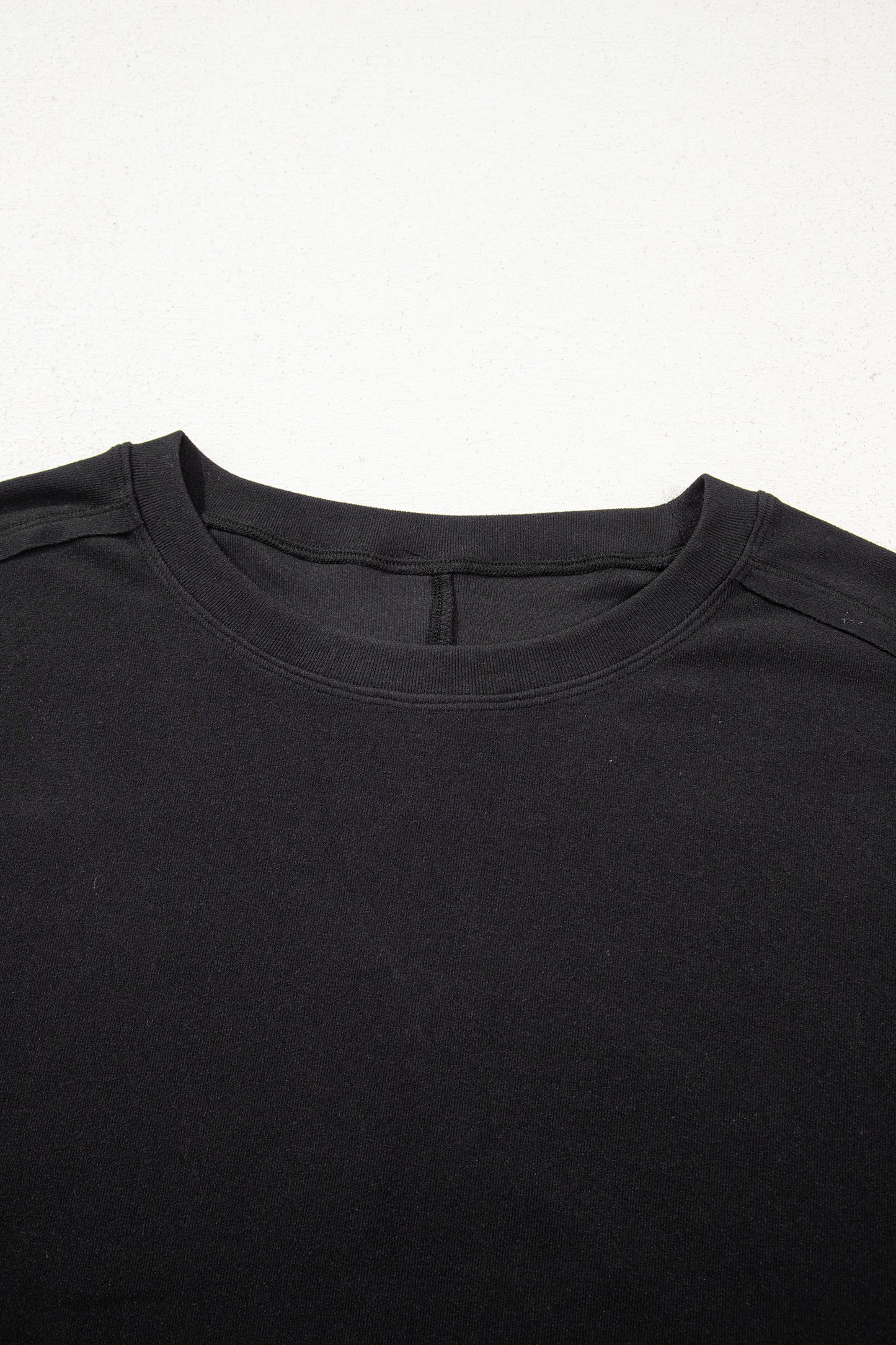 Black Solid Color Bow Textured Patchwork Long Sleeve Tee