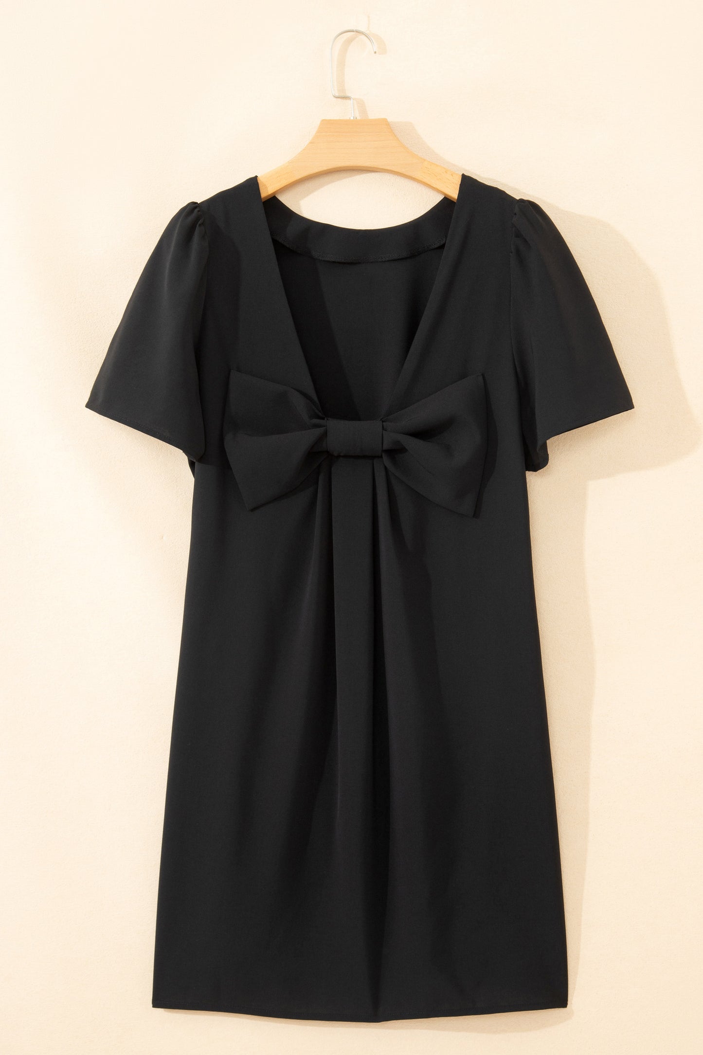 Solid Knit Mini Dress Casual Puff Sleeve Shift Dress