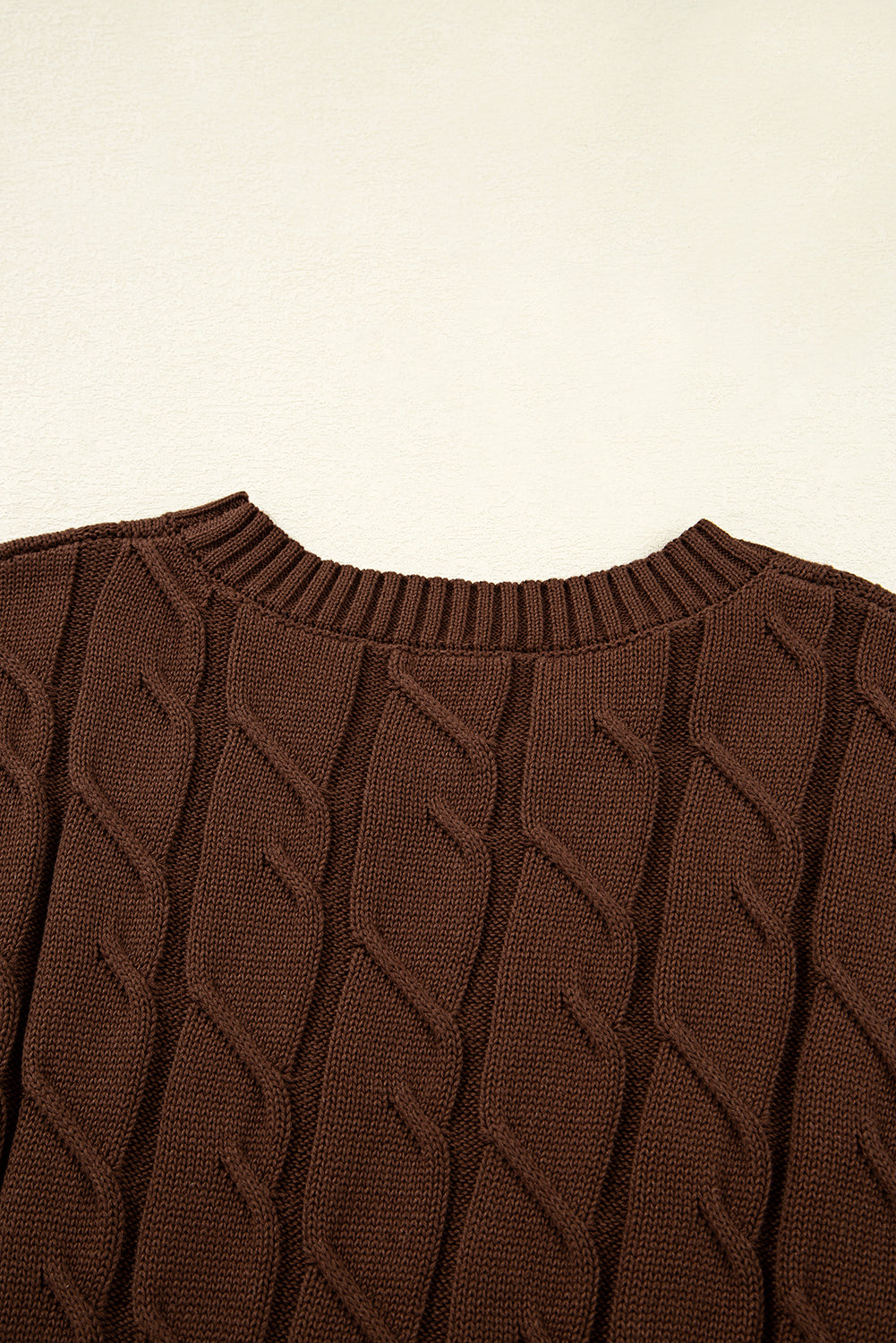 Dark Brown Cable Texture Crew Neck Short Sleeve Sweater Top