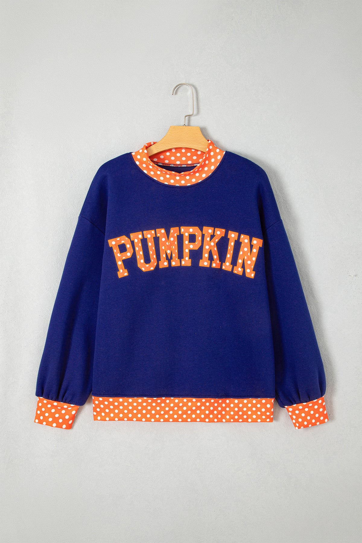 Tomato Red Polka Dot Letter Print Contrast Trim Mock Neck Sweatshirt