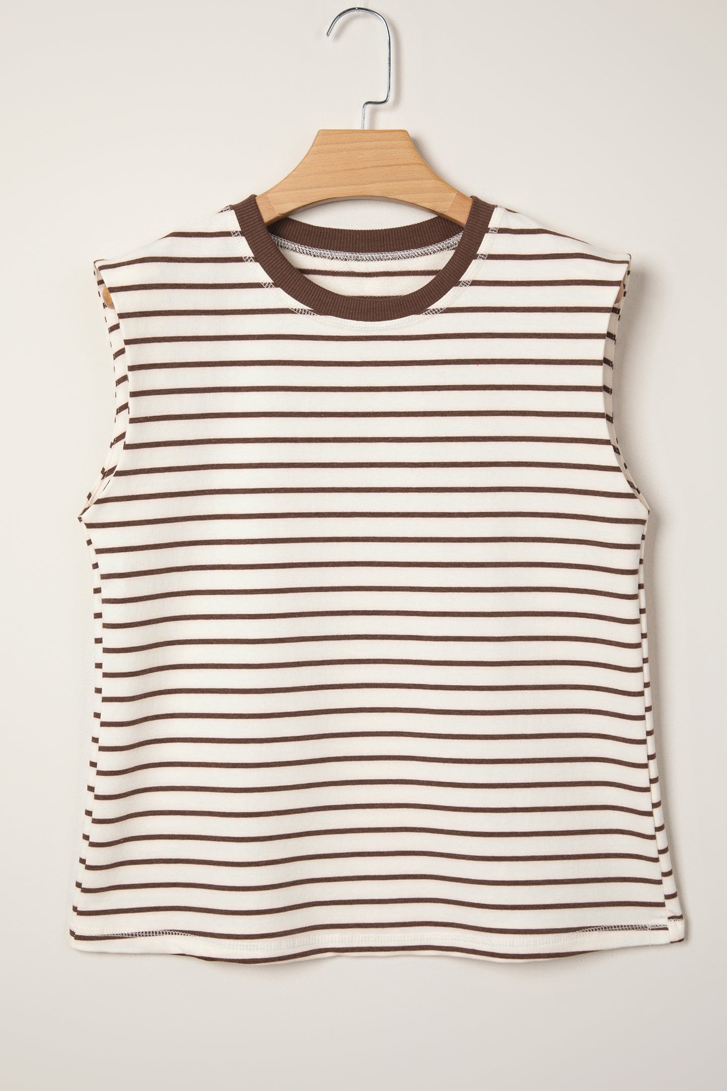 Red Stripe Ribbed Round Neck Trim Loose Tank Top