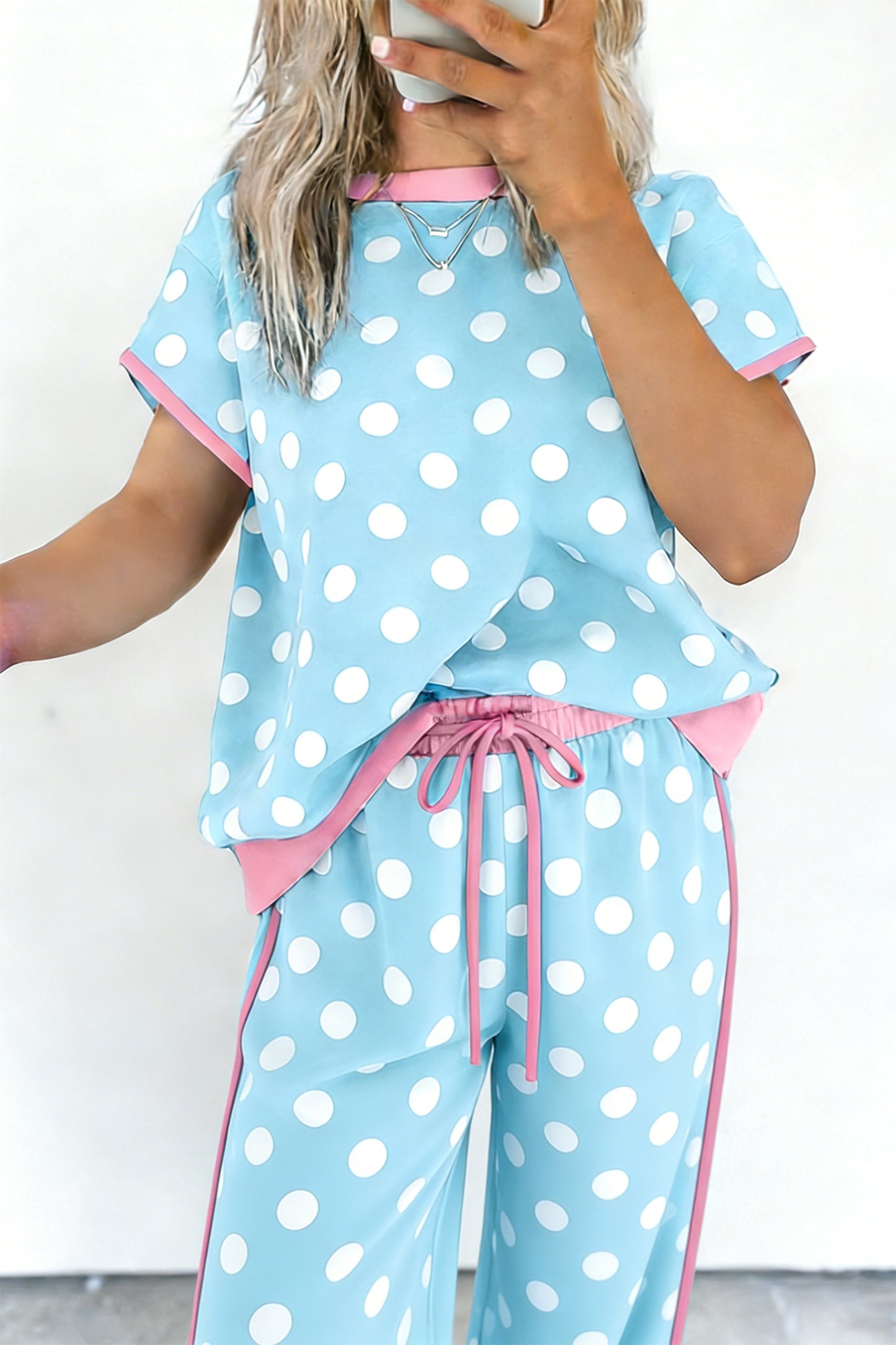 Polka Dot Pant Set Trendy Lounge Two Piece