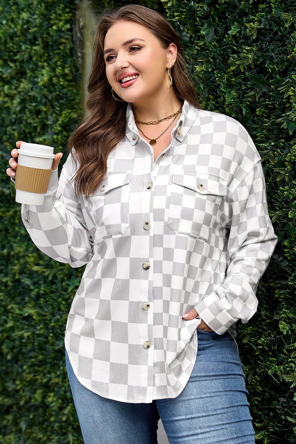 Khaki Checkered Buttoned Down Casual Western Jacket