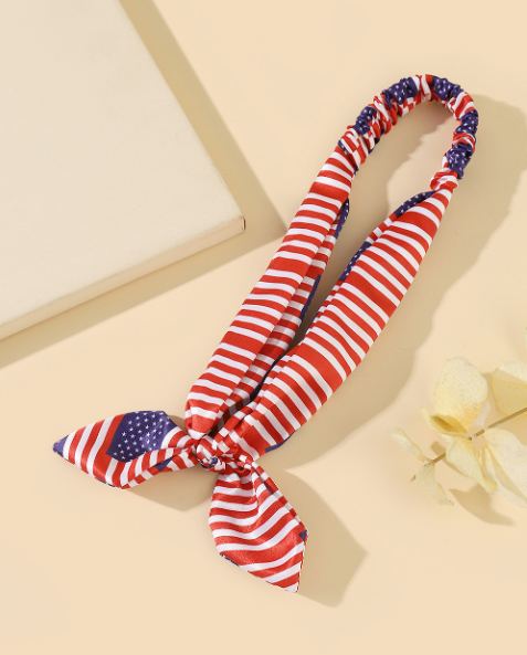 Fiery Red American Flag Bowknot Elastic Headband