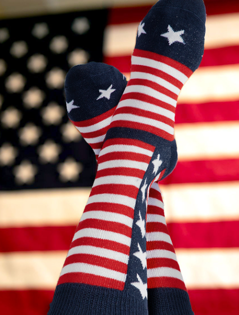 Racing Red American Inspired Stripes Stars Crew Socks