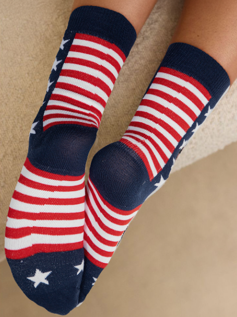 Racing Red American Inspired Stripes Stars Crew Socks
