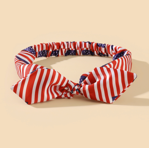 Fiery Red American Flag Bowknot Elastic Headband