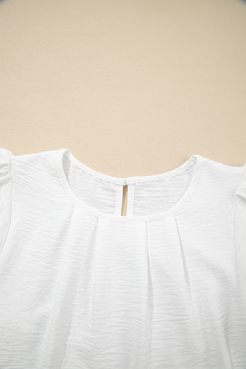 Blackish Green Flounce Sleeve Pleated Textured Blouse