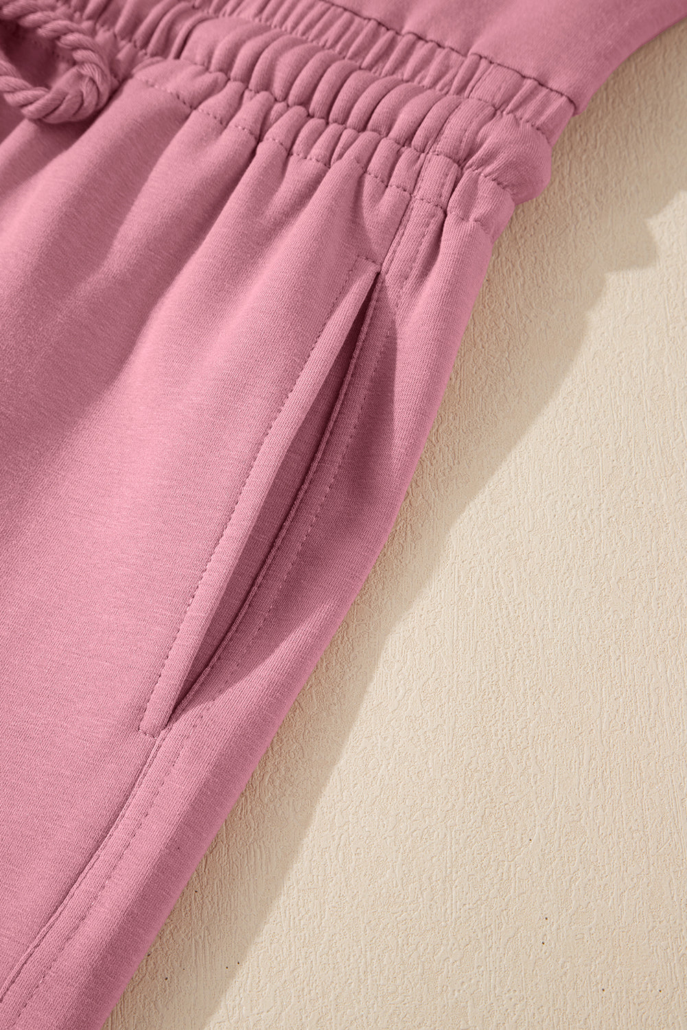 Light Pink Lace-up Elastic Waist Sleeveless Square Neck Jumpsuit