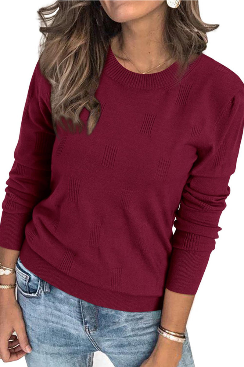 Textured Knit Pullover Sweater with Crew Neck