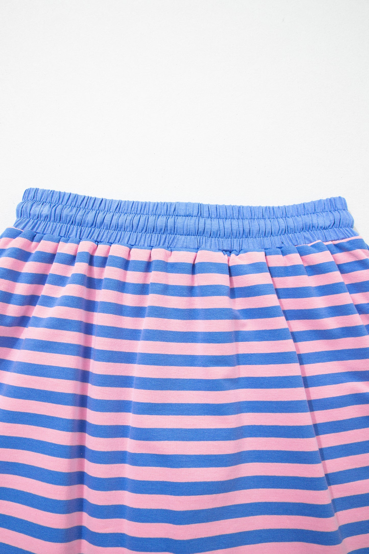 Blue Stripe Relaxed Short Sleeve Top Elastic Waist Drawstring Skort 2pcs Set