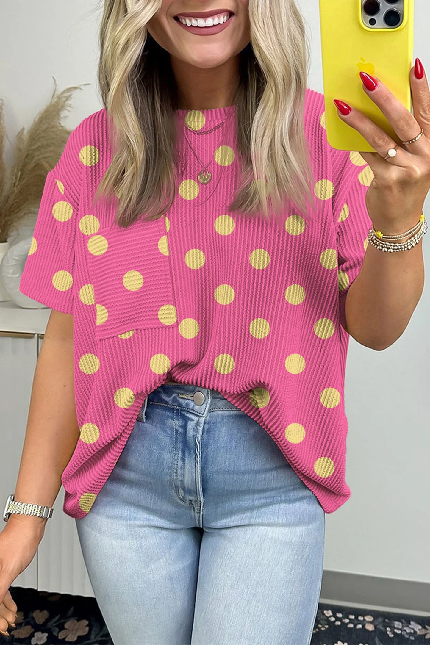 Sky Blue Raised Rib Polka Dot Oversize Tee