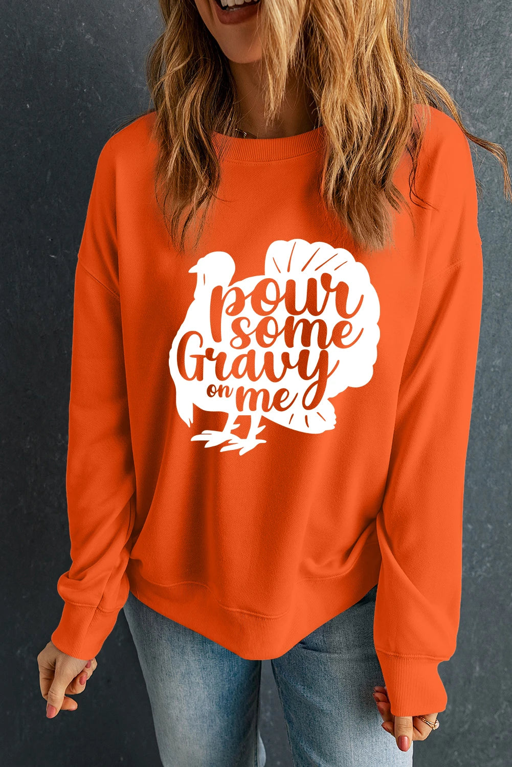 Orange Pour Some Gravy On Me Turkey Thanksgiving Graphic Sweatshirt