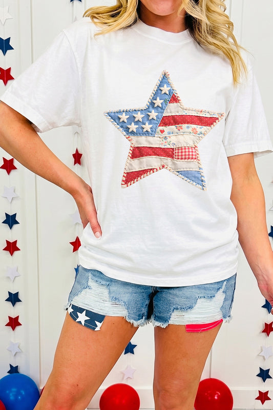 Star Cotton Blend Graphic Tee Patriotic Vintage Boutique