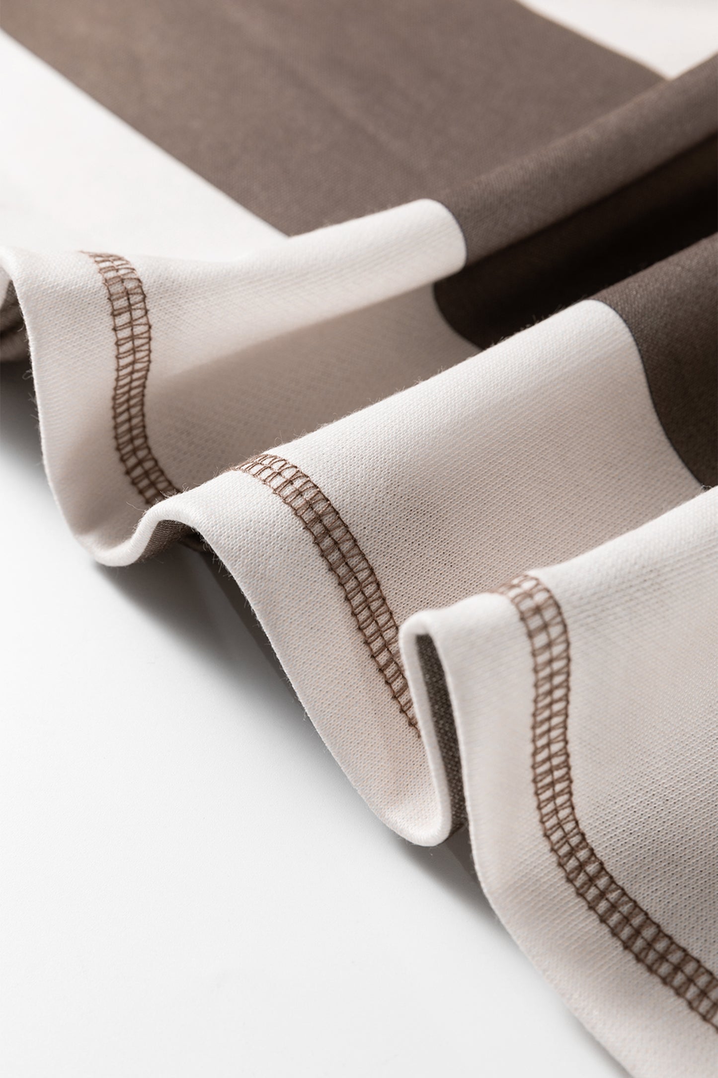 Brown Striped Color Block Zip Collar 3/4 Sleeve Oversize Sweatshirt